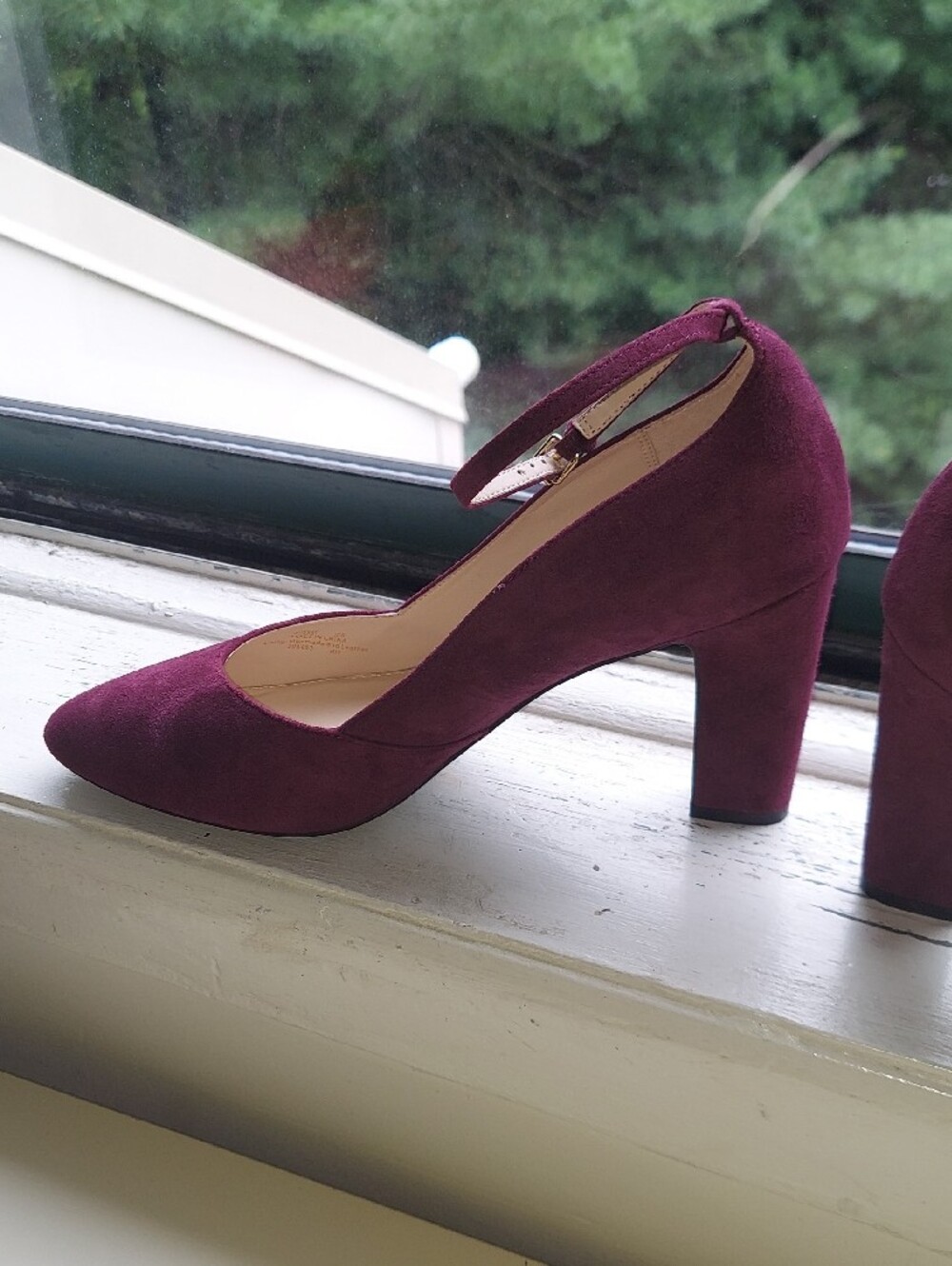 Cole Haan Wine Suede Ankle Strap Block Heel Rubber Sole Cushioned Insole Size 10 - Picture 6 of 15